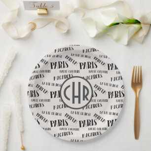 Typography French Theme Monogram Paris Parfum Paper Plates