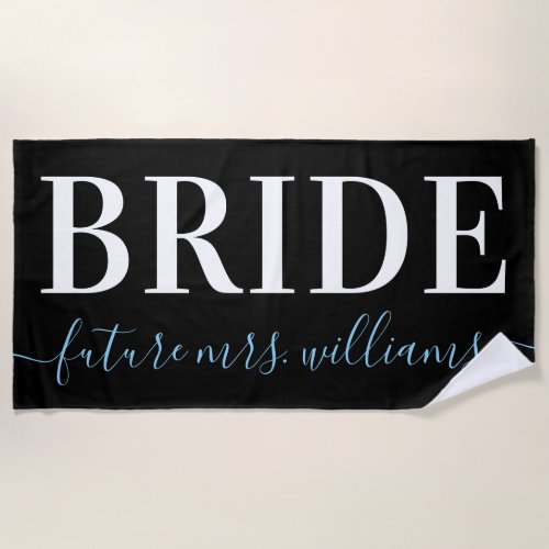 Typography Future Mrs Name Bride Blue Beach Towel