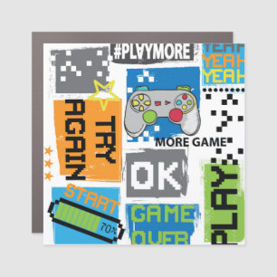 Typography game pixel: playful background. car magnet