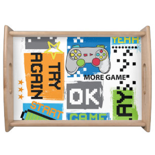 Typography game pixel: playful background. serving tray