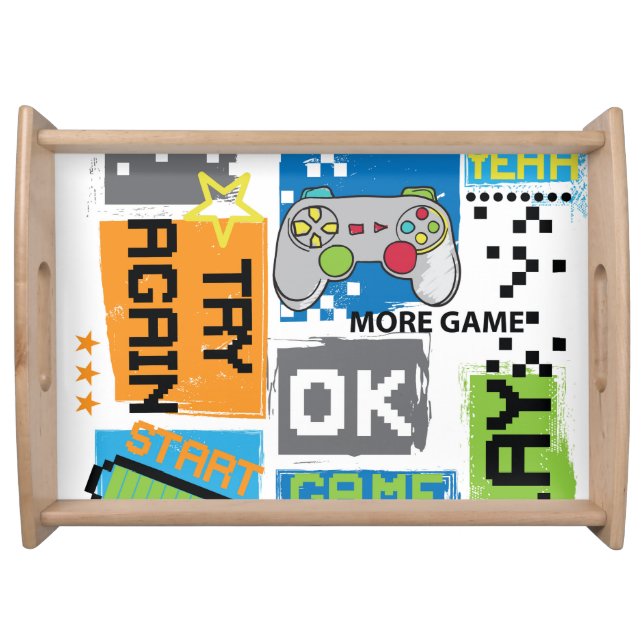 Typography game pixel: playful background. serving tray (Front)