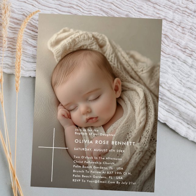 Typography Gender Neutral Overlay Photo Baptism Invitation (Creator Uploaded)