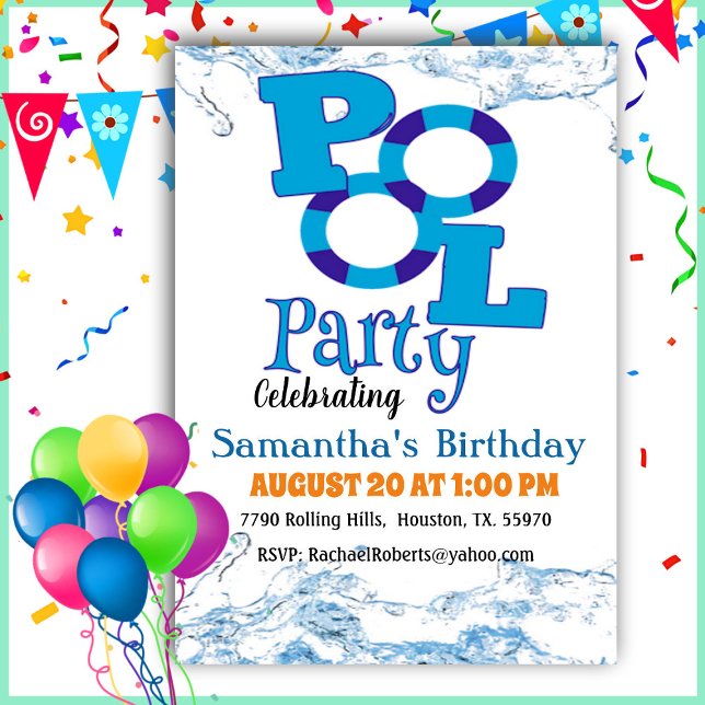 Typography Gender Neutral Pool Party Birthday Invi Invitation (Creator Uploaded)