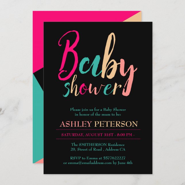 Typography geometric color block baby shower invitation (Front/Back)