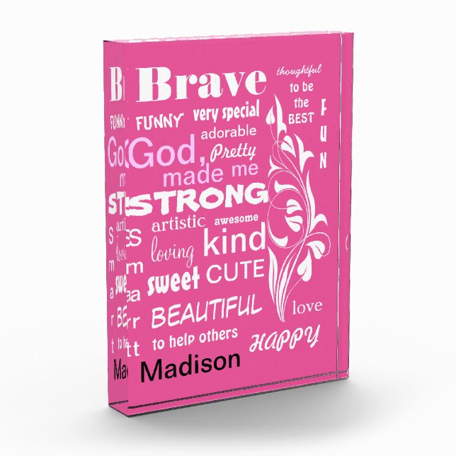 Typography Girl Name Descriptive Word Art Design Photo Block (Left)