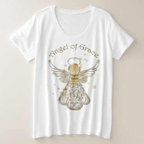 Typography Gold Christmas Angel of Grace  Stars Plus Size T_Shirt