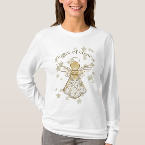 Typography Gold Christmas Angel of Grace  Stars T_Shirt