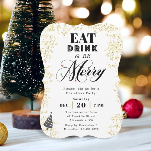 Typography Gold Christmas Party Invitation Card