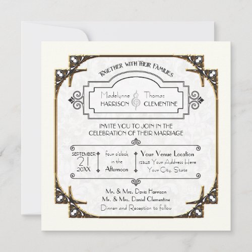 Typography Gold Frame Art Deco Great Gatsby Invite