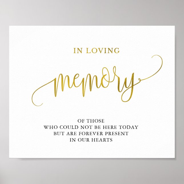 Typography gold in loving memory wedding sign (Front)