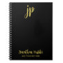 Typography Gold Initial Monogram Name Black Notebook