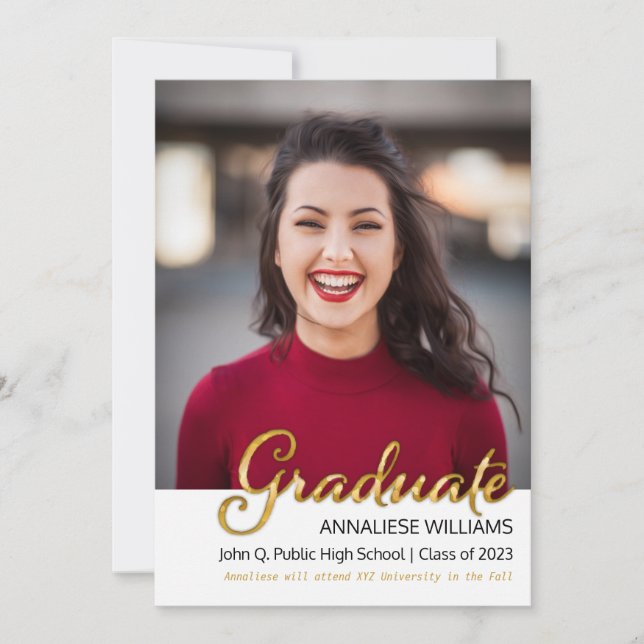 Typography Gold Photo Graduation Announcement (Front)