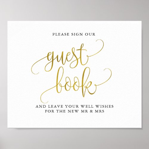 Typography gold wedding guest book sign
