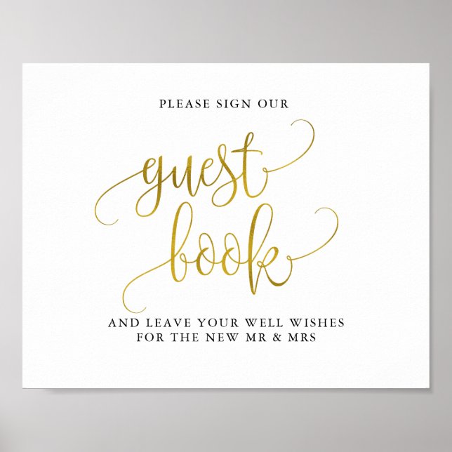 Typography gold wedding guest book sign (Front)