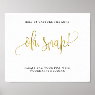 Typography gold wedding oh snap capture the love poster