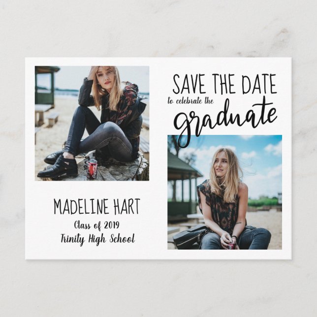 Typography Graduate | Save The Date Modern Photo Announcement Postcard (Front)
