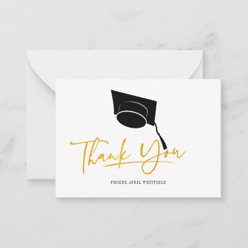 Typography Graduation Cap Tassel Gold Thank You Note Card