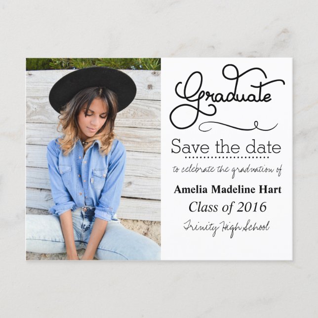 Typography Graduation Party | Save The Date Photo Announcement Postcard (Front)
