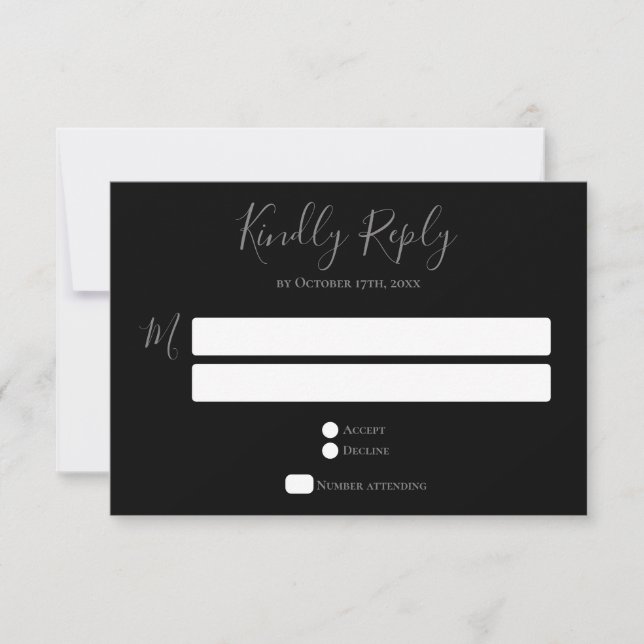 Typography Gray Black Wedding RSVP Card (Front)