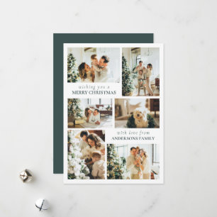 Typography Green Family Photo Collage Christmas Holiday Card