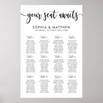 Typography Hand Lettering Wedding Seating Chart | Zazzle