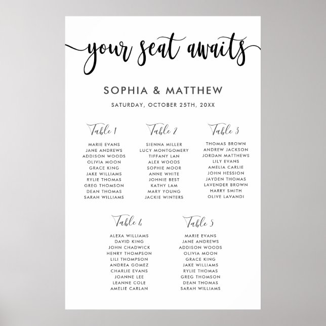 Typography Hand Lettering Wedding Seating Chart  (Front)