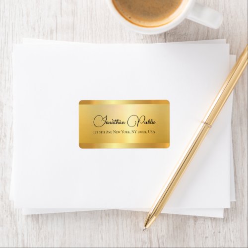 Typography Hand Script Name Faux Gold Address Label