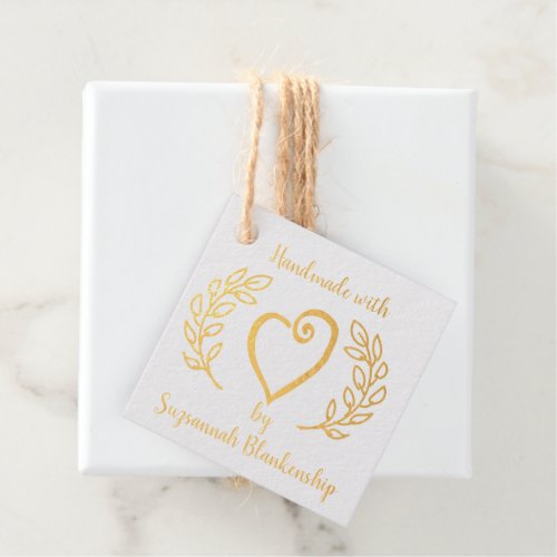 Typography Handmade Curly Heart Wreath Custom Foil Favor Tags