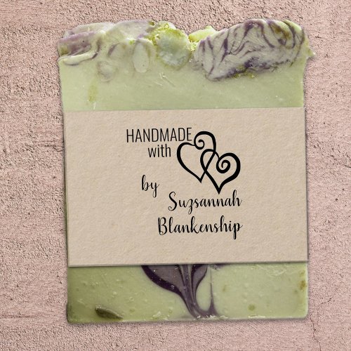 Typography Handmade Custom Name Two Hooked Hearts Rubber Stamp