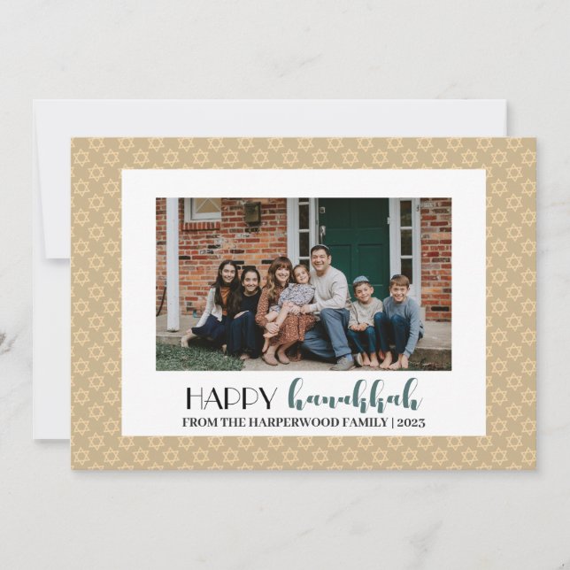 Typography Happy Hanukkah Family Photo Personalize Holiday Card (Front)
