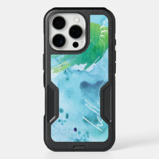 Typography Hello Watercolor Texture Blues Greens iPhone 16 Pro Case