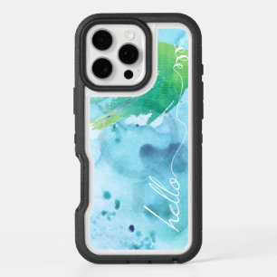 Typography Hello Watercolor Texture Blues Greens iPhone 16 Pro Max Case