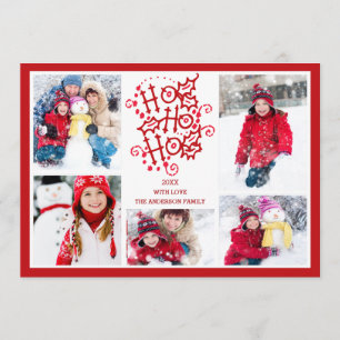 Typography HO HO HO 5 Photo Christmas Holiday Card