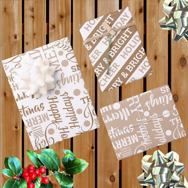 Typography Holiday Assortment Neutral Modern Wrapping Paper Sheets (Creator Uploaded)