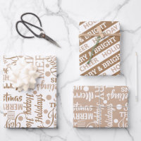 Typography Holiday Assortment Neutral Modern Wrapping Paper Sheets