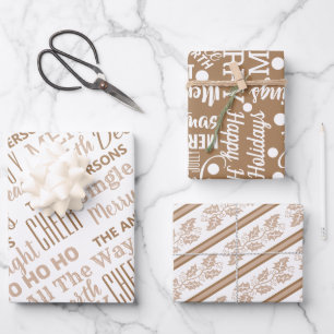 Typography Holiday Neutral Modern Assortment Wrapping Paper Sheets