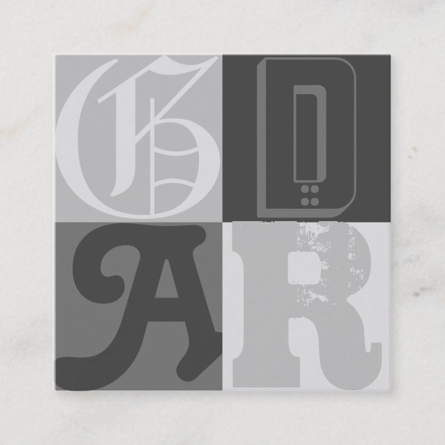 Typography in Gray Designer Square Business Card (Front)