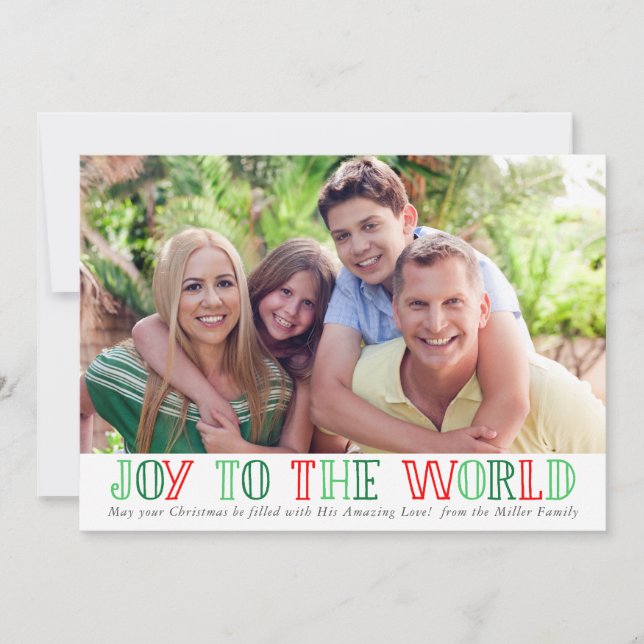 Typography Joy to the World Photo Christmas Card (Front)