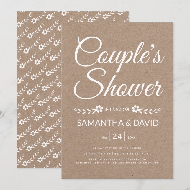 Typography kraft paper couple's shower wedding invitation (Front/Back)
