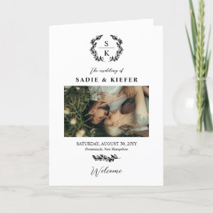 Typography Laurel Wreath Monogram Photo Wedding Program