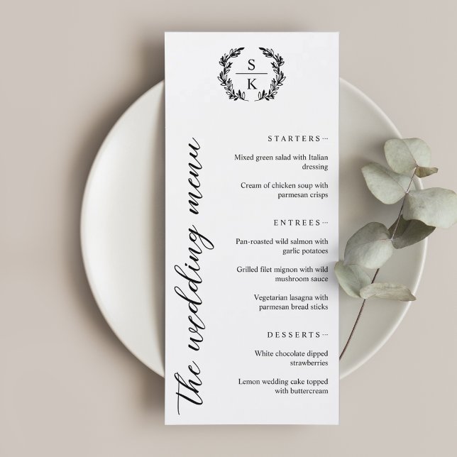 Typography Laurel Wreath Monogram Wedding Menu (Creator Uploaded)