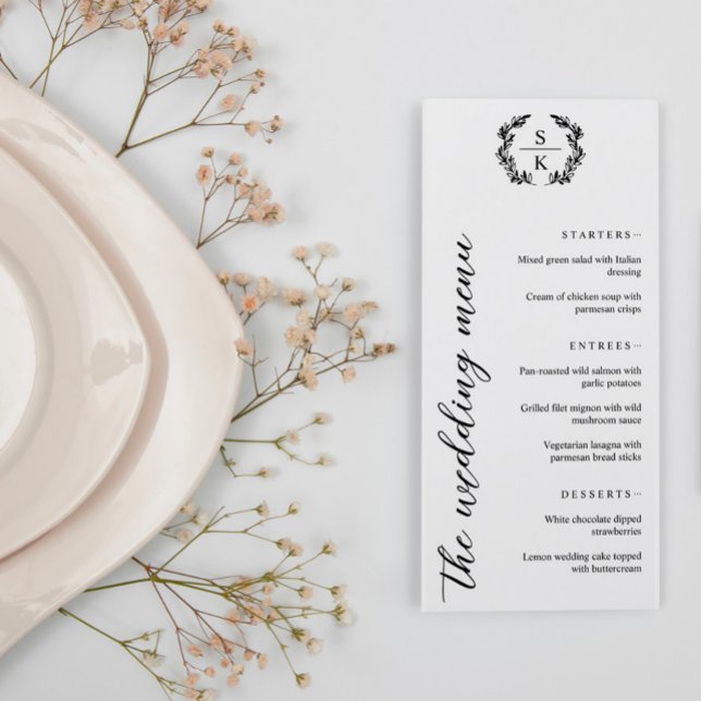 Typography Laurel Wreath Monogram Wedding Menu (Creator Uploaded)