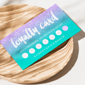 Typography lavender glitter turquoise loyalty card