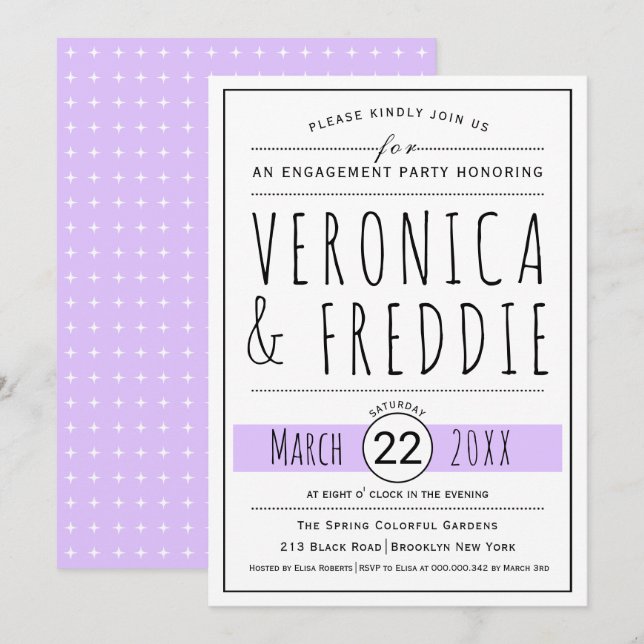 Typography lavender wedding engagement party invitation (Front/Back)