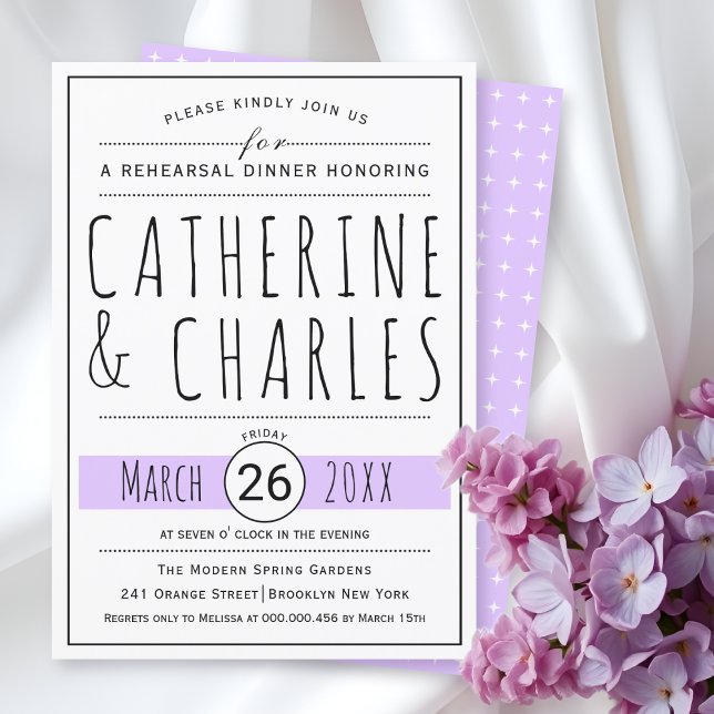 Typography lavender wedding rehearsal dinner invitation (Creator Uploaded)