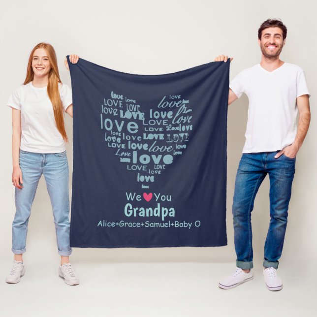 Typography Love Heart "We Love You" Personalized Fleece Blanket (In Situ)