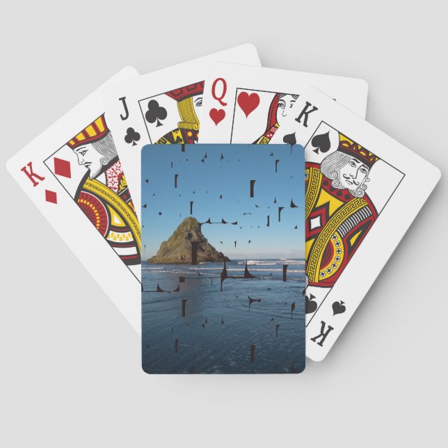 Typography LOVE Mask Custom Seascape Photo  Poker Cards (Back)