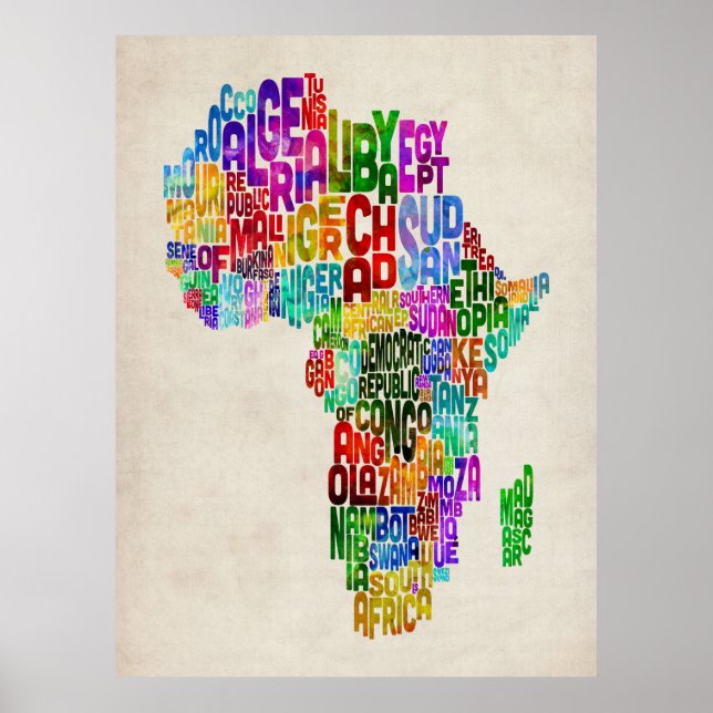 Typography Map of Africa Poster (Front)
