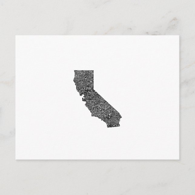 Typography map of California Postcard (Front)