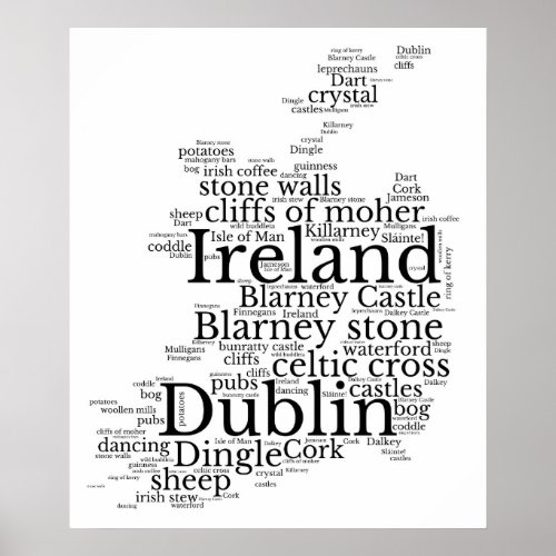 Typography Map Of Ireland Art Poster